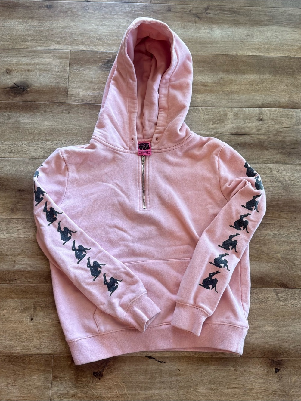 Married to the Mob Pale Pink Zip-Up Hoodie with Silver Zipper